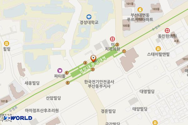 경성대부경대(동명대) 지하철역 위치 지도 — 부산광역시 남구 수영로 지하 324
