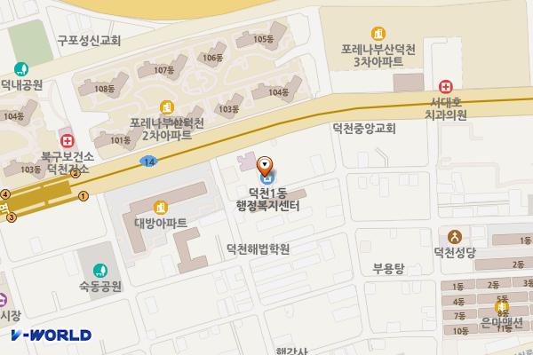 덕천1동 행정복지센터 위치 지도 — 부산광역시 북구 만덕대로102번가길 11