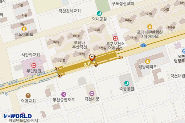 숙등 지하철역 위치 지도 — 부산광역시 북구 만덕대로 지하79, 숙등역 (덕천동)