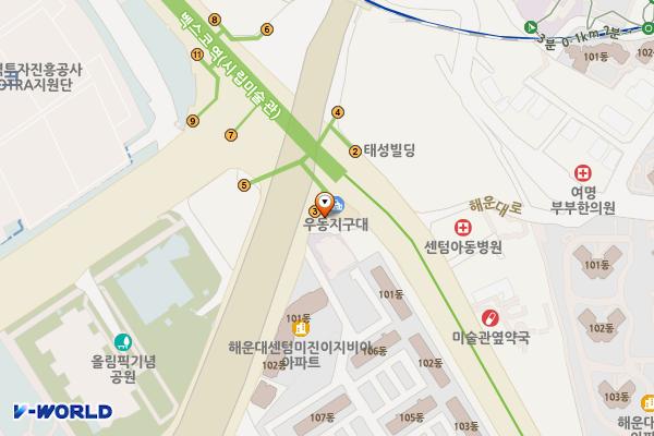 해운대경찰서 우동지구대 위치 지도 — 부산광역시 해운대구 해운대로 398, 우동지구대 (우동)