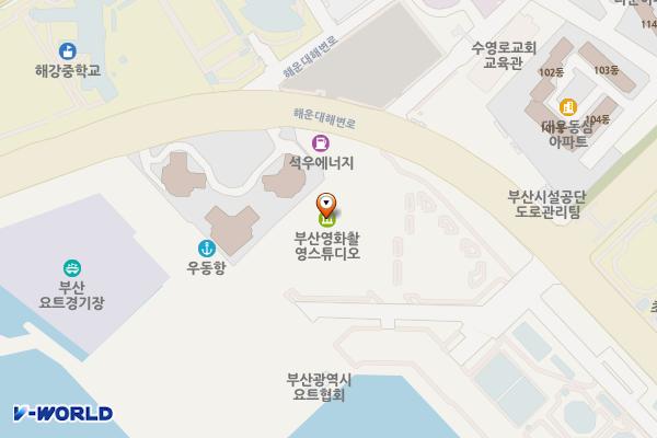 부산 영화촬영스튜디오 위치 지도 — 부산광역시 해운대구 해운대해변로 52 (우동)