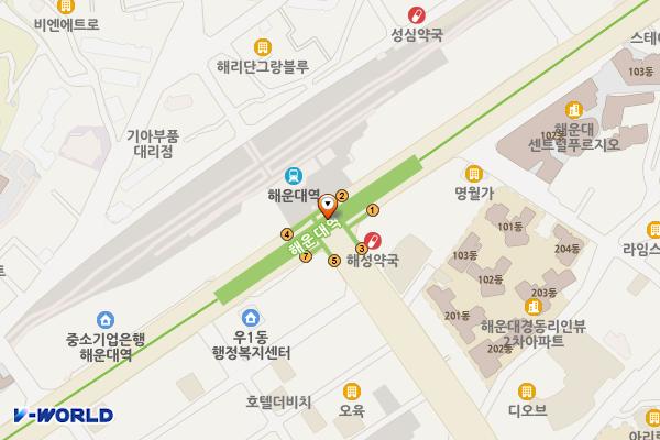 해운대(해운대부민병원) 위치 지도 — 부산광역시 해운대구 해운대로 지하 626