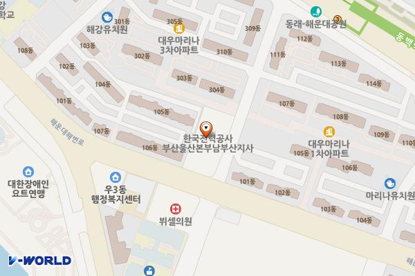 한국전력공사 남부산지점 위치 지도 — 부산광역시 해운대구 해운대해변로 113, 한국전력남부산지점 (우동)