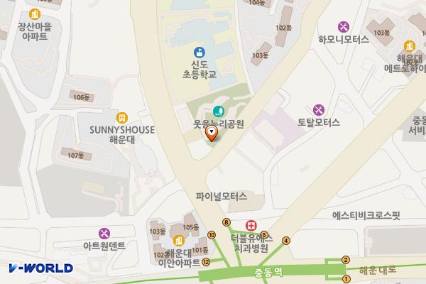 웃음누리공원 화장실 위치 지도 — 부산광역시 해운대구 대천로 9, 화장실 (좌동)