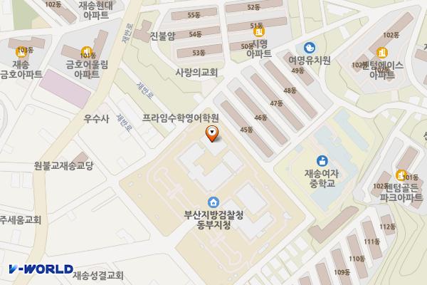 부산지방검찰청동부지청 위치 지도 — 부산광역시 해운대구 재반로112번길 19, 부산지방검찰청동부지청 (재송동)