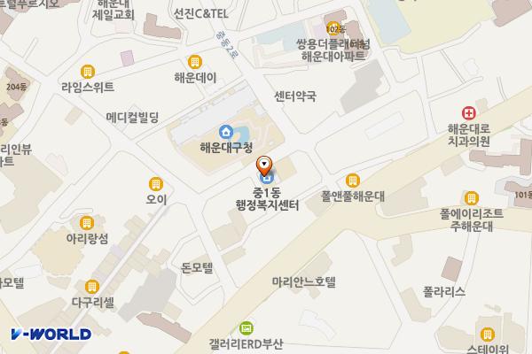 중1동 주민센터 위치 지도 — 부산광역시 해운대구 중동1로37번길 20 (중동)
