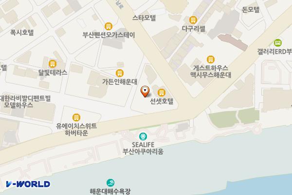 해운대우체국및수련원 위치 지도 — 부산광역시 해운대구 해운대해변로265번길 6, 해운대우체국및연수원 (중동)