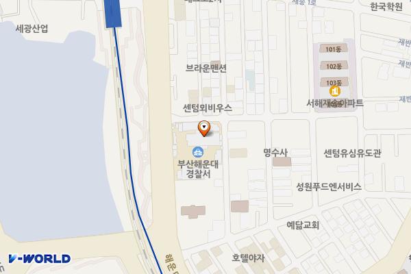 부산해운대경찰서 위치 지도 — 부산광역시 해운대구 해운대로 129, 해운대경찰서 (재송동)