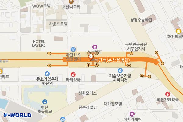 부산도시철도 하단역 위치 지도 — 부산광역시 사하구 낙동남로 1415(하단동)