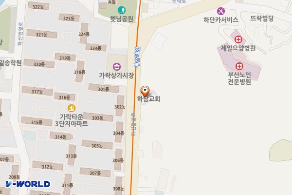 하남교회 화장실 위치 지도 — 부산광역시 사하구 하신중앙로 262 (하단동)