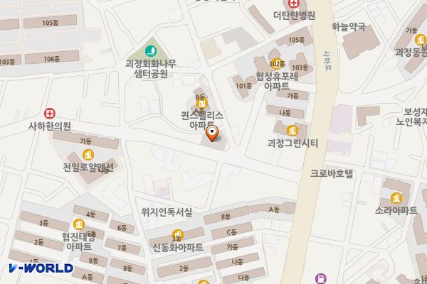 회화나무공영주차장 화장실 위치 지도 — 부산광역시 사하구 괴정로 283-1, 회화나무공영주차장 1층 (괴정동)