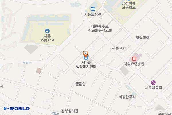 서1동주민센터 화장실 위치 지도 — 부산광역시 금정구 서부로69번길17