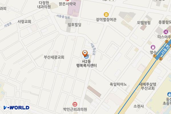 서2동주민센터 화장실 위치 지도 — 부산광역시 금정구 서동중심로 33 (서동, 서2동주민센터)