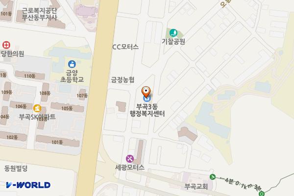 부곡3동주민센터 화장실 위치 지도 — 부산광역시 금정구 기찰로 107 (부곡동, 부곡3동주민센터)