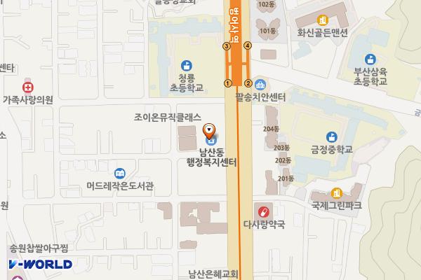 남산동주민센터 화장실 위치 지도 — 부산광역시 금정구 중앙대로2097번길 4 (남산동, 남산동주민센터)