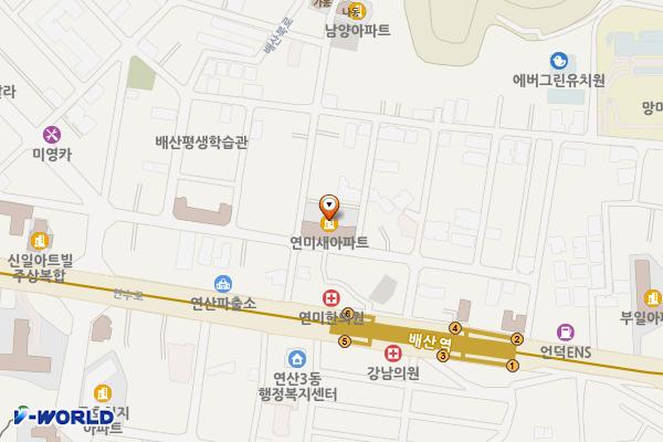 연미새시장 위치 지도 — 부산광역시 연제구 배산로23번길 3(연산동)