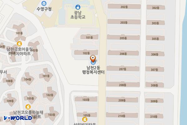 남천2동 행정복지센터 위치 지도 — 부산광역시 수영구 광안해변로 99(남천동)