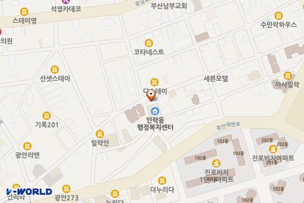 민락동 광민지구대 위치 지도 — 부산광역시 수영구 광안해변로295번길 22(민락동)
