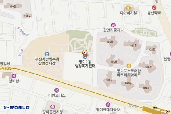 망미1동 행정복지센터 위치 지도 — 부산광역시 수영구 연수로315번길 23(망미동)