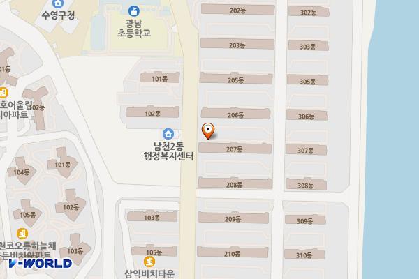삼익비치노인정 위치 지도 — 부산광역시 수영구 광안해변로 100(남천동, 비치아파트)