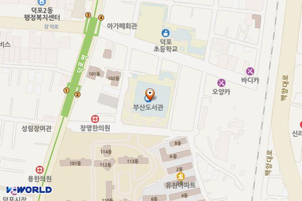 부산도서관 위치 지도 — 부산광역시 사상구 사상로310번길 33, 부산도서관 (덕포동)