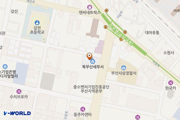 북부산세무서 위치 지도 — 부산광역시 사상구 학감대로 263, 북부산세무서 (감전동)