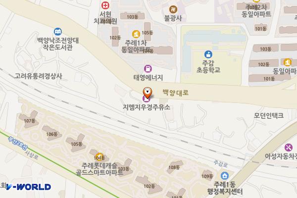 ㈜지엠지 우경주유소 위치 지도 — 부산광역시 사상구 백양대로 477(주례동)