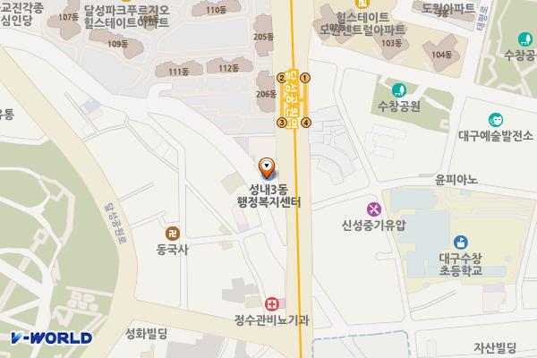 성내3동 행정복지센터 위치 지도 — 대구광역시 중구 달성로 111, 성내3동주민센터 (달성동)