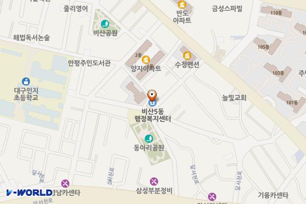 비산5동 행정복지센터 위치 지도 — 대구광역시 서구 달서천로65길 17, 비산5동 행정복지센터 (비산동)