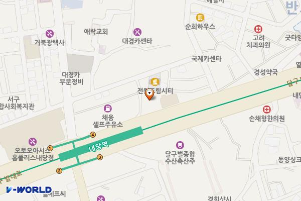 GS칼텍스(주)달구벌대로주유소 위치 지도 — 대구광역시 서구 달구벌대로 1845(내당동)