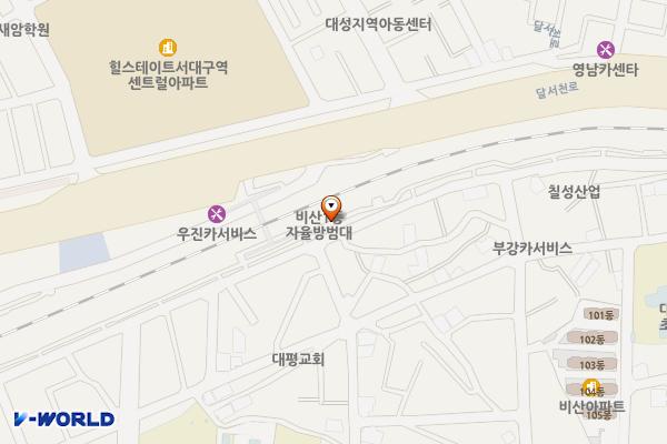 철로변 완충녹지 남편(육교옆) 위치 지도 — 대구광역시 서구 통학로52길 19