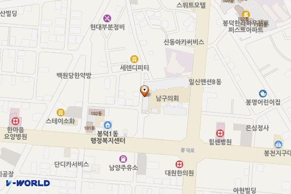 대구 남구청 본관 위치 지도 — 대구광역시 남구 이천로 51, 남구청, 남구의회 (봉덕동)