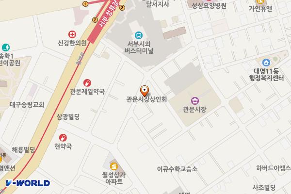 관문상가시장(상인회사무실) 위치 지도 — 대구광역시 남구 대명서7길 24-3 (대명동)