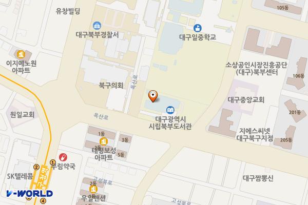 대구광역시시립북부도서관 위치 지도 — 대구광역시 북구 옥산로 75
