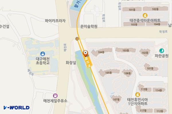 태전동 628-6번지 하천 인근 화장실 위치 지도 — 대구광역시 북구 학정로 6