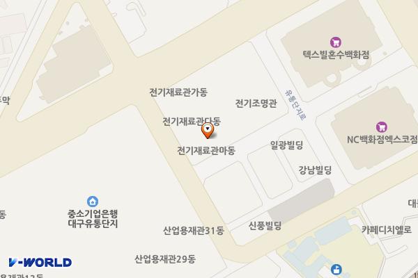 대구종합유통단지 전기재료관 위치 지도 — 대구광역시 북구 유통단지로 38