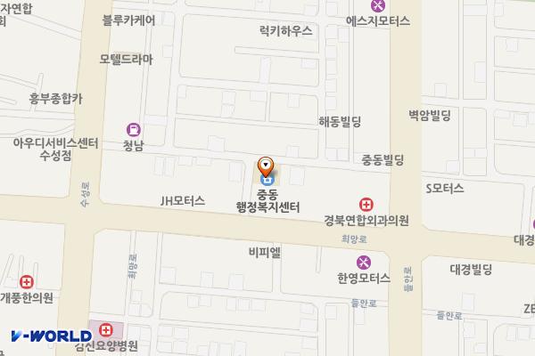 중동 행정복지센터 위치 지도 — 대구광역시 수성구 수성로50길 38