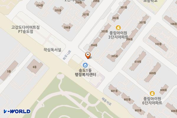 송도1동 행정복지센터 일원 노상주차장 위치 지도 — 인천광역시 연수구 송도동 3-33