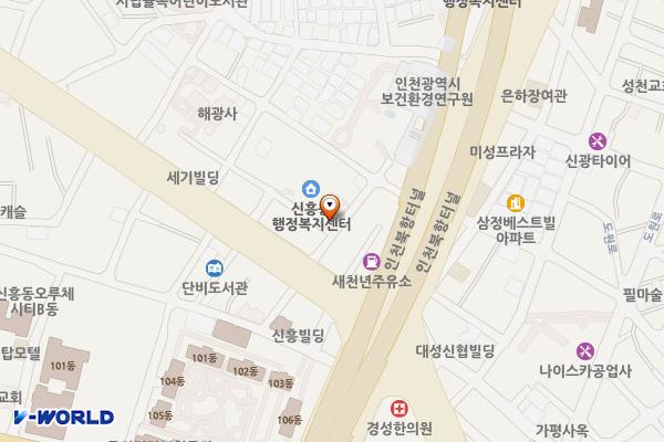 중구노인복지회관 1층 위치 지도 — 인천광역시 제물포구 제물량로80번길 3-24, 중구노인복지회관 (신흥동2가)