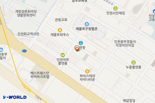 근대건축전시관 위치 지도 — 인천광역시 제물포구 신포로23번길 77, 인천개항장근대건축전시관 (중앙동2가)
