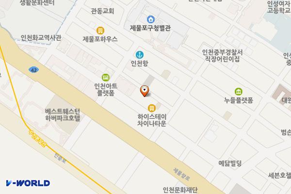 한국근대문학관 기획전시관 위치 지도 — 인천광역시 제물포구 신포로15번길 64, 인천문화재단 (해안동2가)