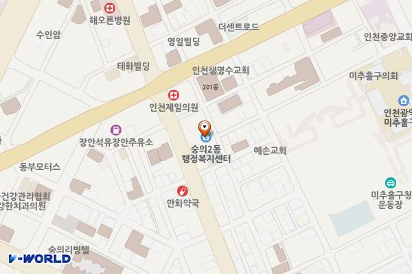 숭의2동 행정복지센터 위치 지도 — 인천광역시 미추홀구 경인로34번길 20, 숭의2동 행정복지센터 (숭의동)