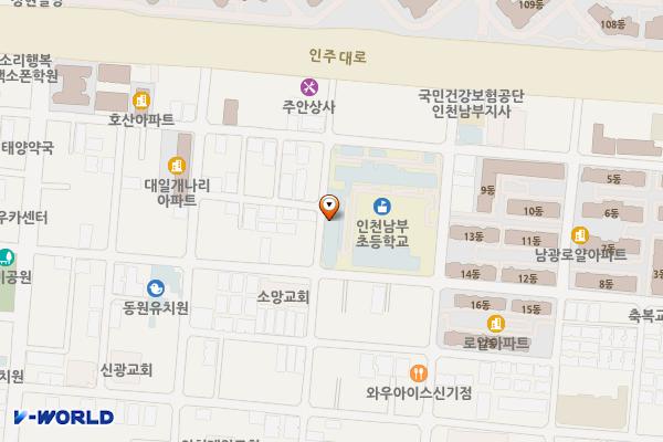 인천남부초등학교 위치 지도 — 인천광역시 미추홀구 인주대로366번길 22
