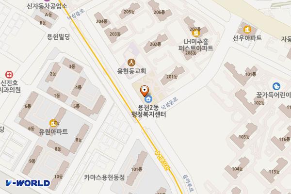 용현2동 행정복지센터 위치 지도 — 인천광역시 미추홀구 용마루로 56, 용현2동행정복지센터 (용현동)
