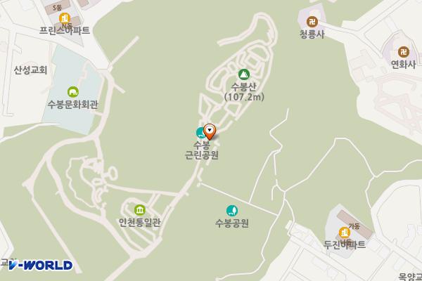 수봉공원 (문화회관방향) 위치 지도 — 인천광역시 미추홀구 수봉북로 45