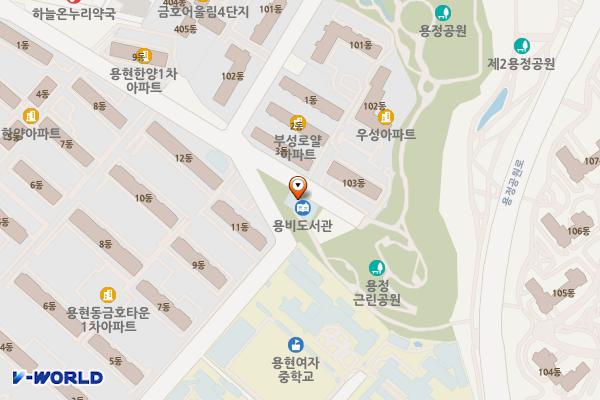 용비도서관 위치 지도 — 인천광역시 미추홀구 토금남로 82(용현동, 용비도서관)