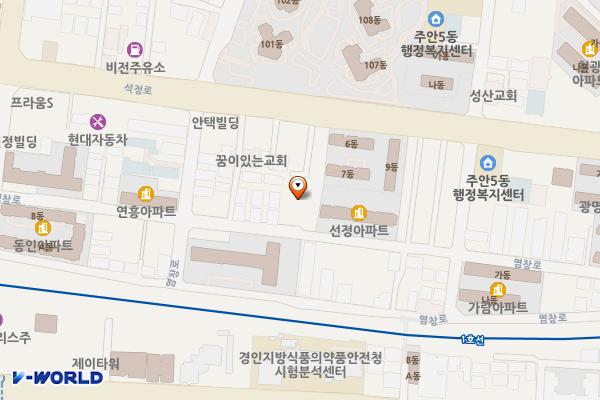 미추홀종합사회복지관 위치 지도 — 인천광역시 미추홀구 염창로 97 (주안동, 미추홀종합사회복지관)