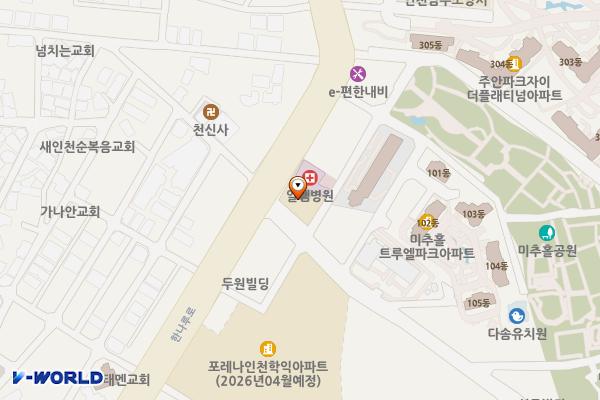 학나래도서관 위치 지도 — 인천광역시 미추홀구 한나루로 444 (학익동, 학익2동주민센터)