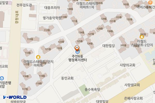 석바위도서관 위치 지도 — 인천광역시 미추홀구 경원대로864번길 59 (주안동, 주안6동주민센터)