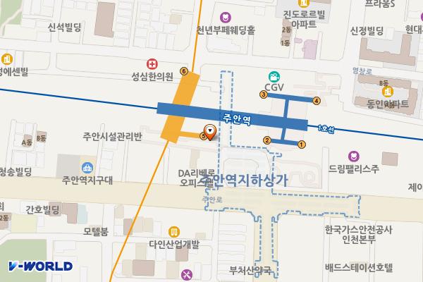 2호선 주안역 지하1층 대합실 위치 지도 — 인천광역시 미추홀구 주안로 지하91-1